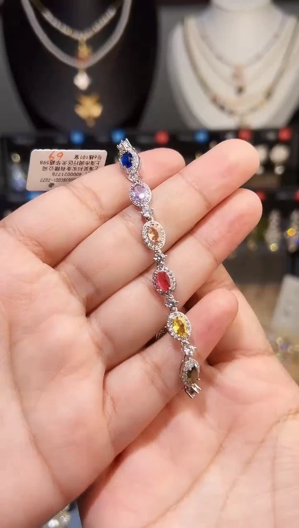铜合金925银锆石啊豆家彩色锆石手链