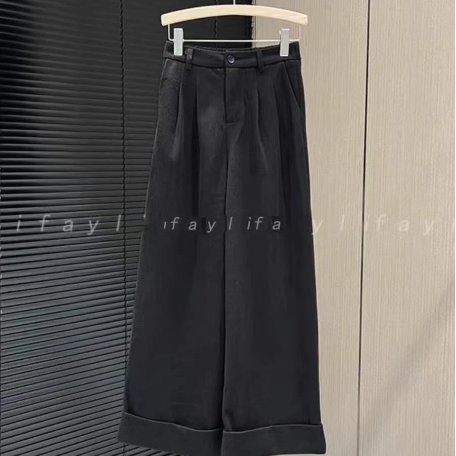 高腰显瘦休闲西裤女士百搭加厚磨毛保暖阔腿长裤
