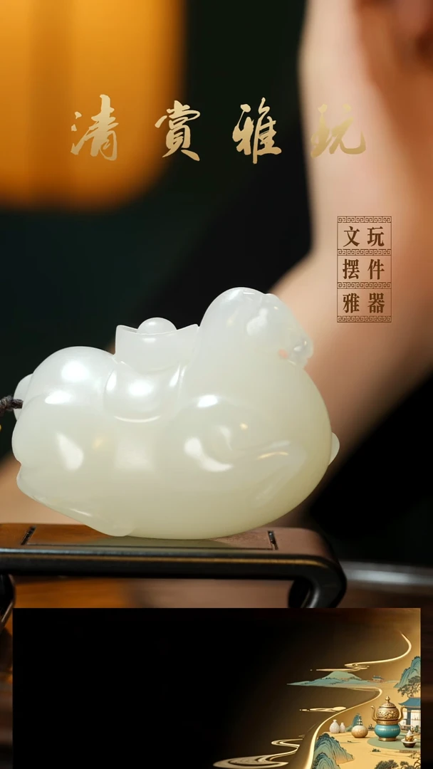 玉《马上有钱》手把件摆件