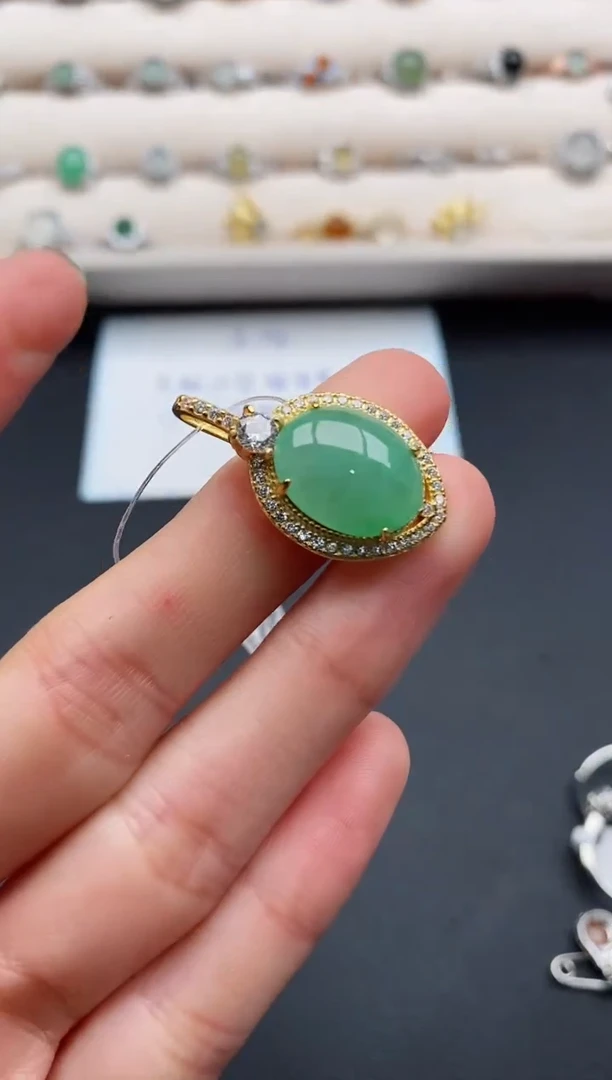 银S925镶嵌戒指翡翠缅甸天然A货翡翠22  3-1