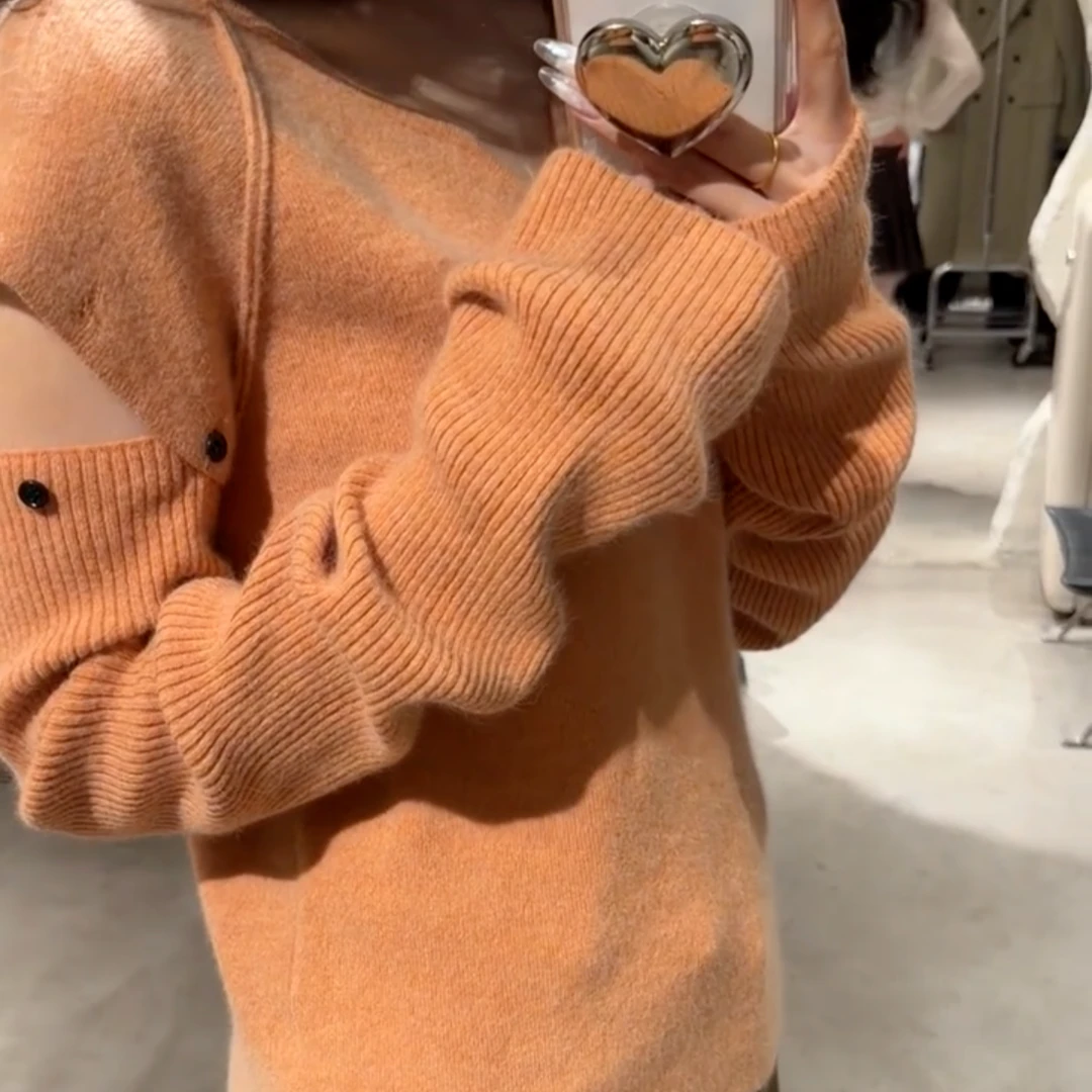 2026秋冬新款韩系气质设计感可拆袖v领毛衣女小众针织衫半身裙