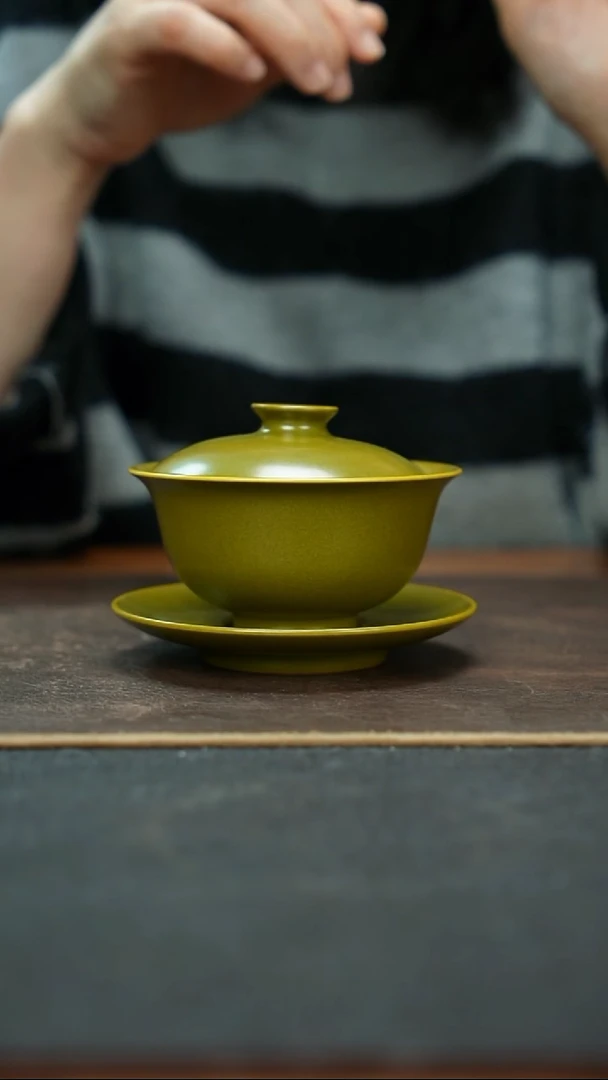 杯景德镇茶叶末三才盖碗