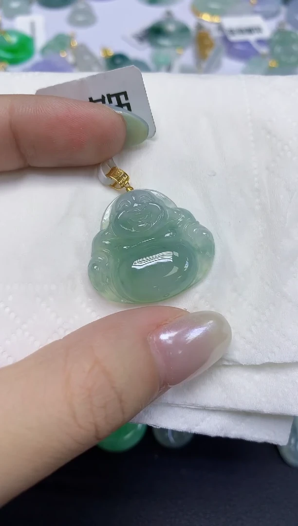 翡翠18K金镶嵌颈饰天然缅甸翡翠A货