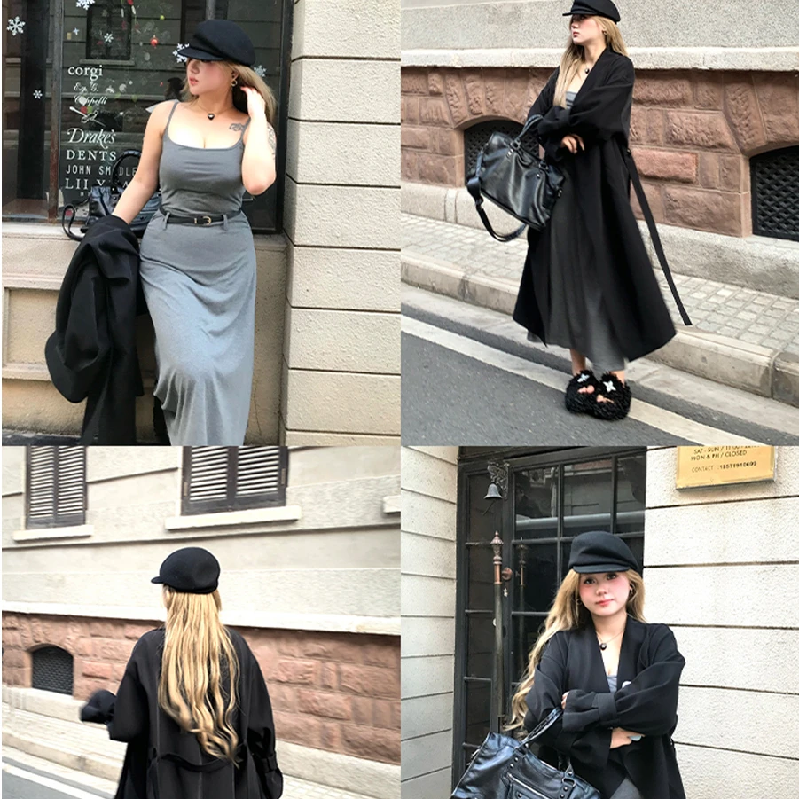 清清-老钱风高级感大翻领中长款连衣裙套A243Q0362