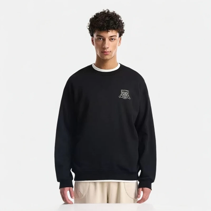 BONELESS学院标语印花圆领卫衣重磅宽松套头上衣秋潮牌针织打底衫