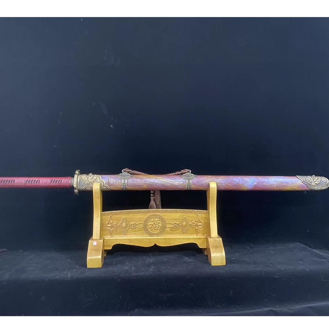 新疆专场【虹渊唐刀】高锰钢  实木锦缎 优质合金装具 未开刃摆件