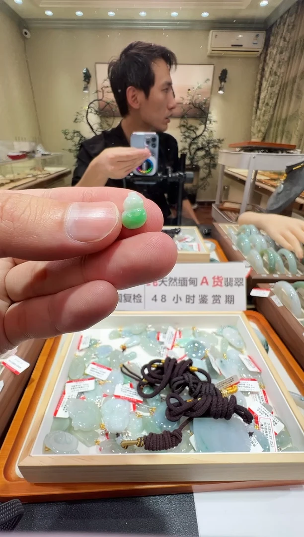 颈饰未镶嵌翡翠-纯天然缅甸A货翡翠葫芦吊坠-8.2*2.8