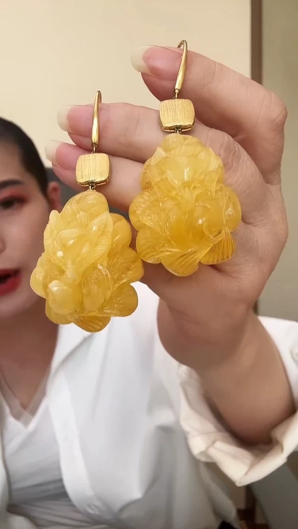 琥珀银S925镶嵌耳饰耳环