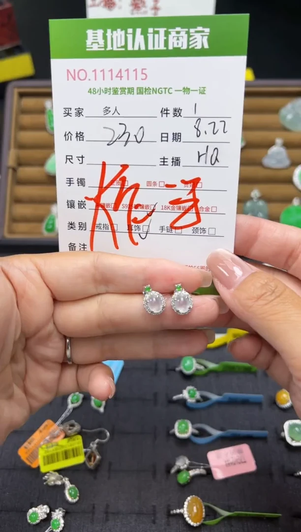 银S925镶嵌翡翠耳饰多人