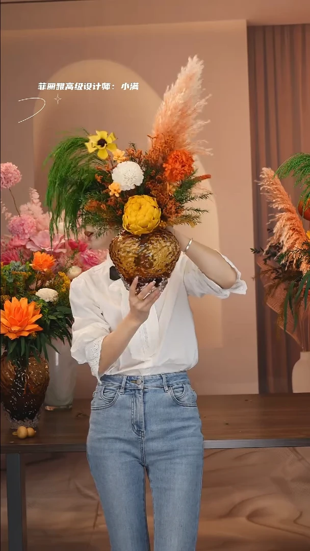 琉璃花瓶+花束一套