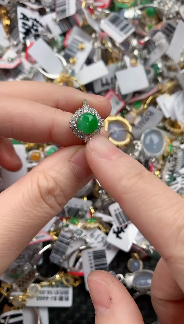 银S925镶嵌戒指翡翠2222----3