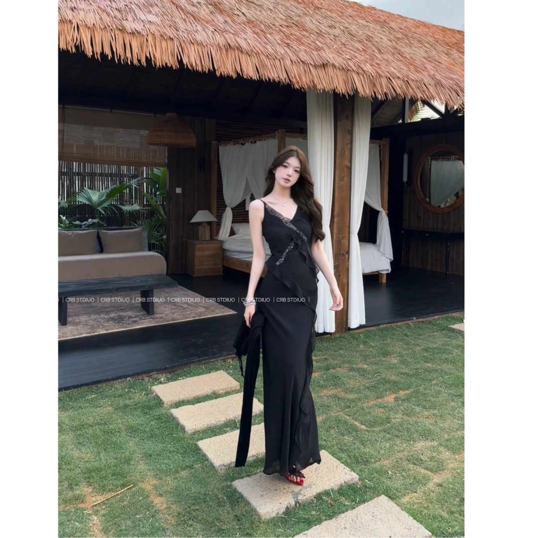 现货【春日部】女神不对称蕾丝拼接连衣裙＋开衫套装优雅女装0799