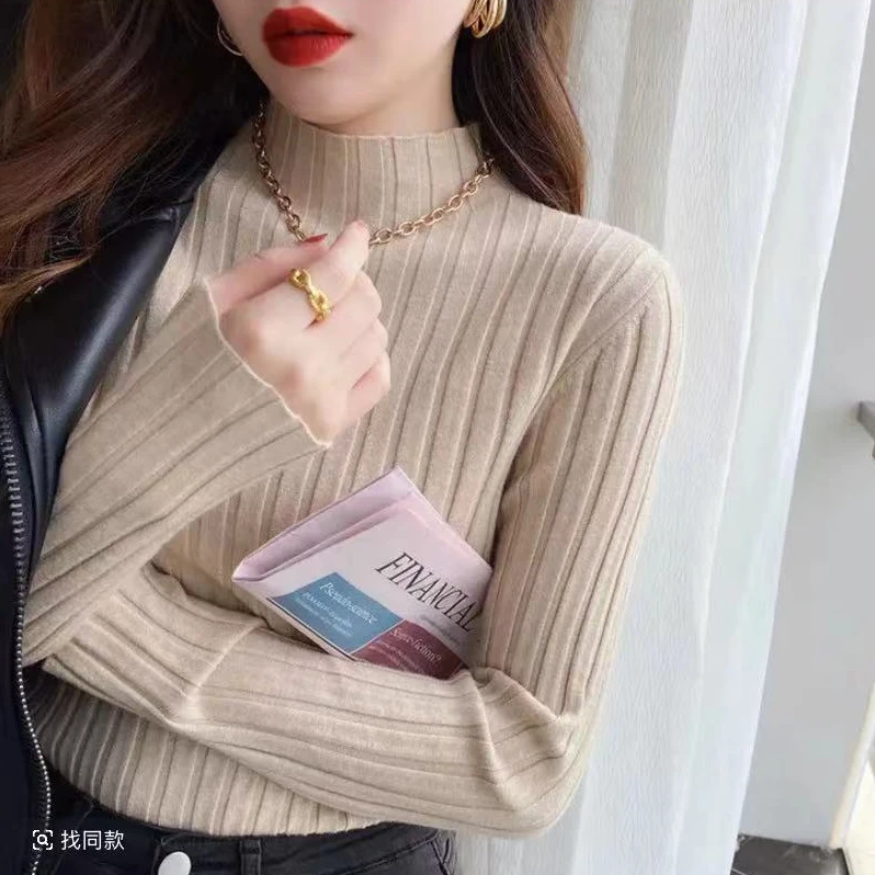 027宽竖条纹纯色打底长袖