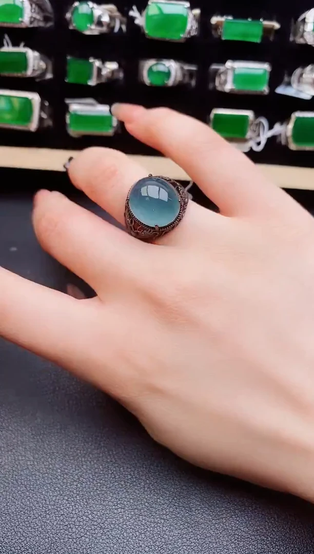 翡翠戒指银S925镶嵌5080