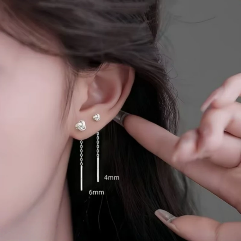 铜合金耳饰 如意结耳钉女流苏款甜美风耳饰养耳洞长款小众个性