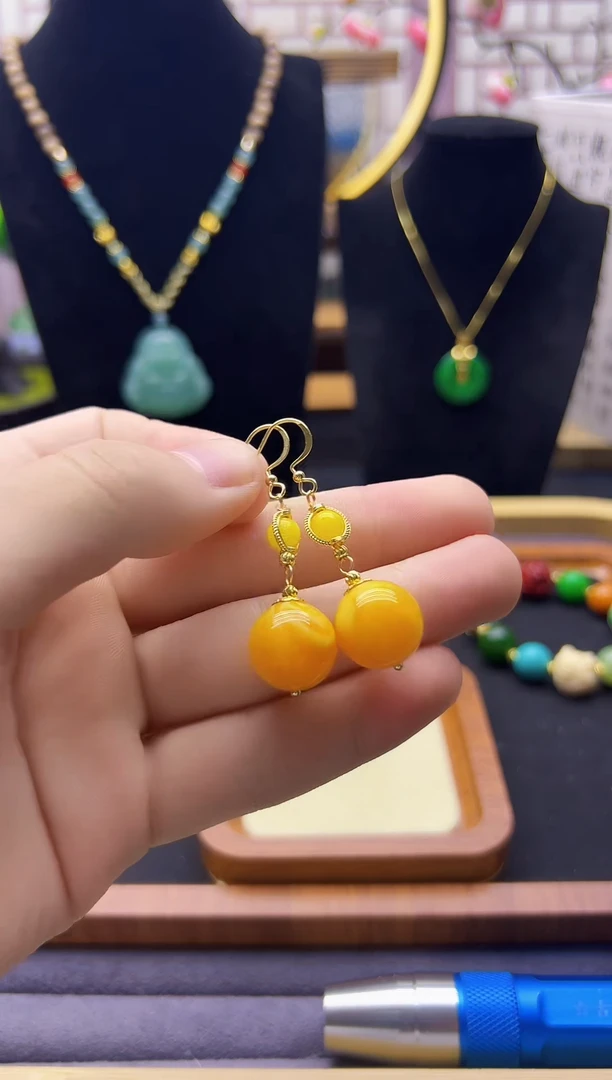 【闪购商品】蜜蜡耳饰14K金镶嵌E208