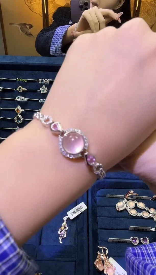 银S925镶嵌手链芙蓉石天然宝石