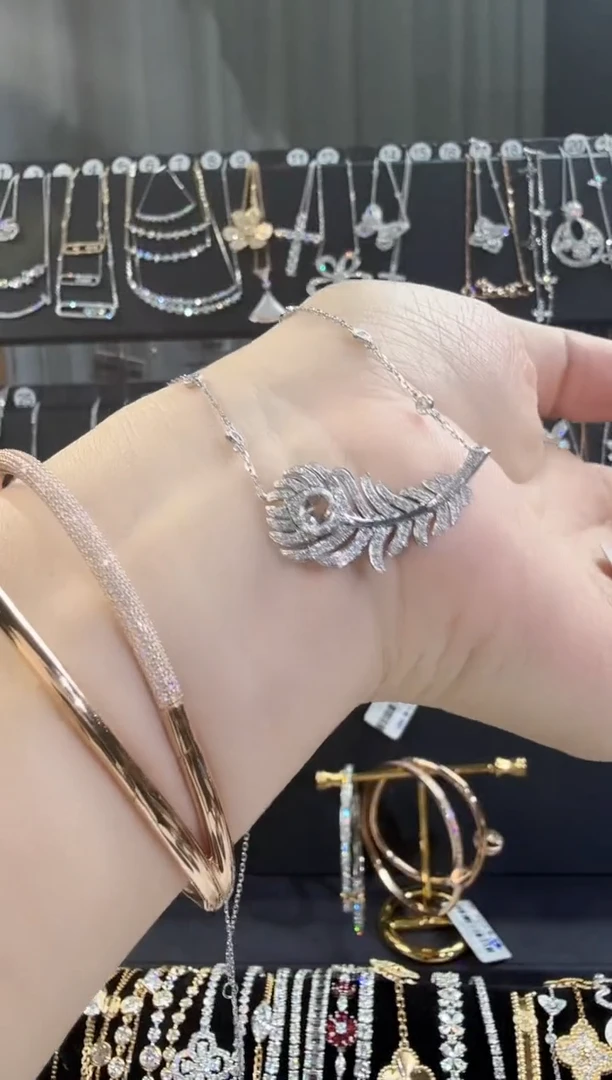 实验室培育钻石铂Pt950镶嵌颈饰羽毛项链