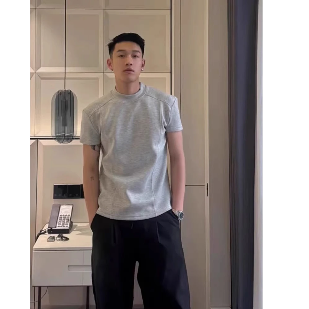 cleanfit美式boxy短袖t恤男款夏季潮牌重磅正肩体恤黑色解构上衣