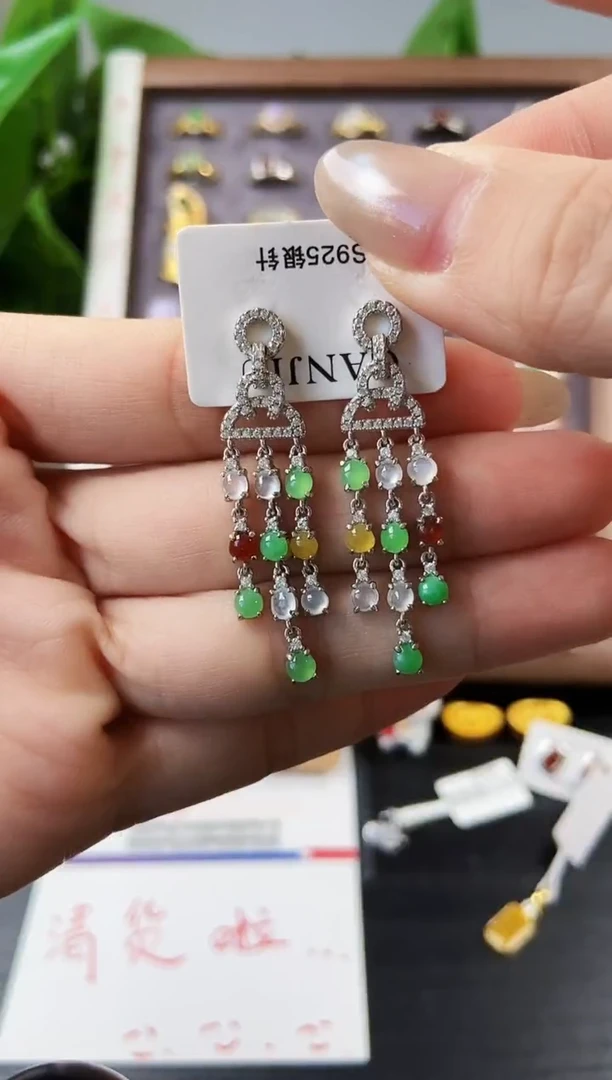 银S925镶嵌翡翠耳饰21