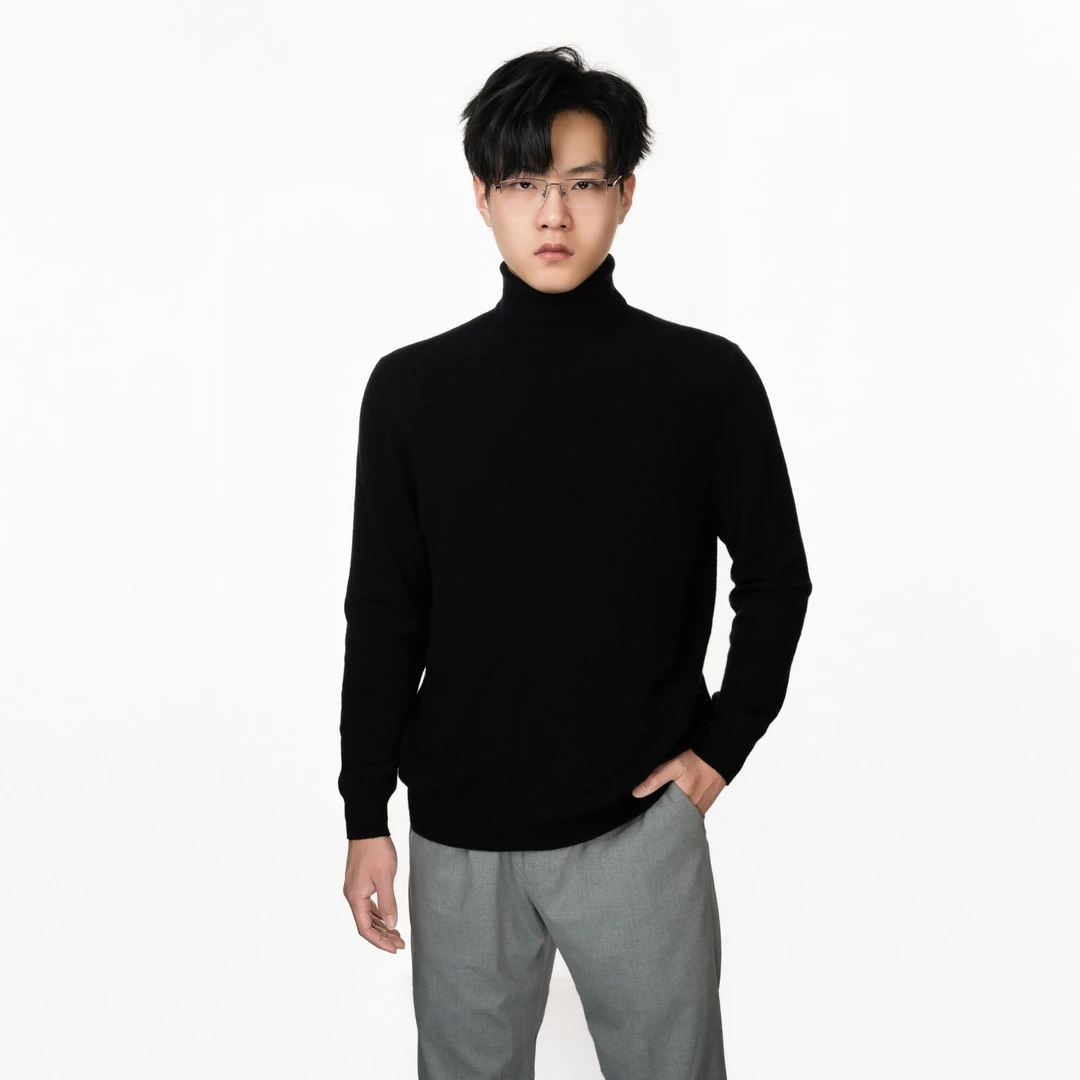 【纯山羊绒】男装纯羊绒平面高翻领羊绒衫