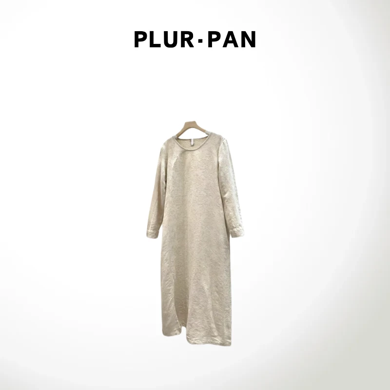 PLUR·PAN复古浮雕刺绣亚麻圆领a字连衣裙