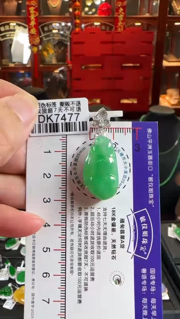 翡翠18K金镶嵌颈饰DK7477绿豆豆