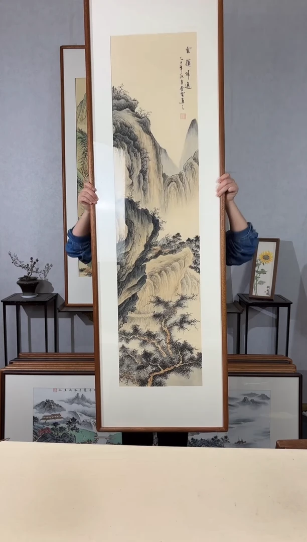 国画手绘*云岭归逸*52*172cm带框发货