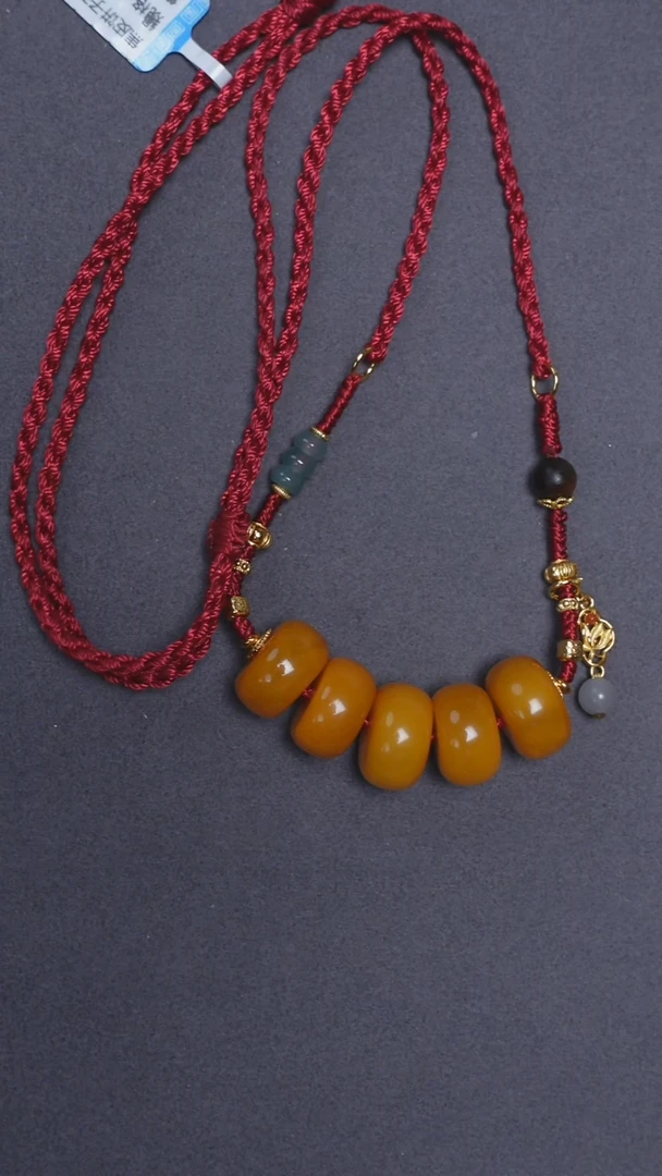 琥珀颈饰未镶嵌焦皮扣子项链16mm