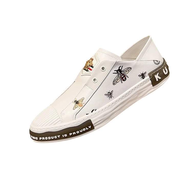 WICESANT乌茨森特一脚蹬男鞋新款小蜜蜂透气男士低帮休闲小白鞋