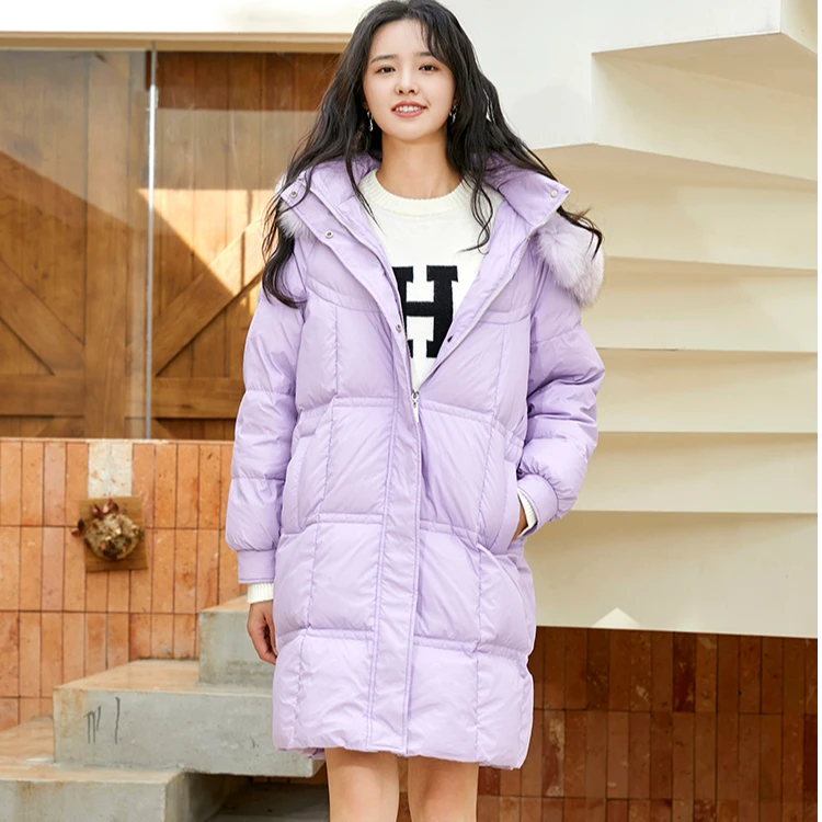 朵以冬装羽绒服女士中长款休闲小个子韩版大毛领外套38DD911026