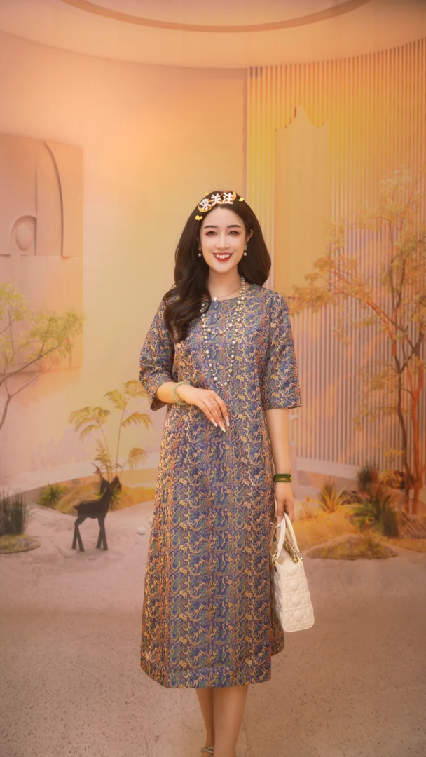 五星出东方|新中式改良款双面穿女装中长款连衣裙2025B2233奇奇