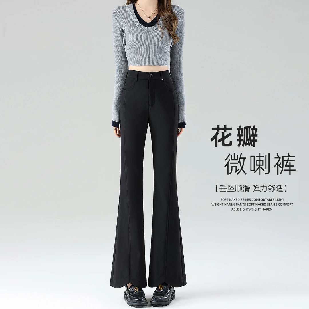 黑色不规则裤脚西装微喇裤2025秋季新款休闲垂感小个子九分喇叭裤