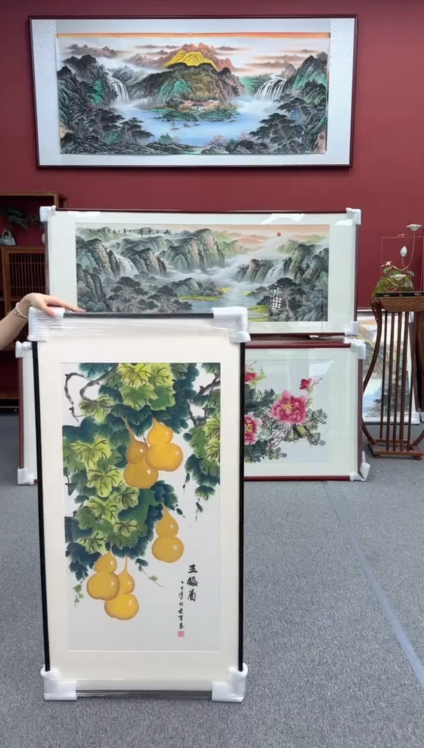 国画手绘 五福图 150*81