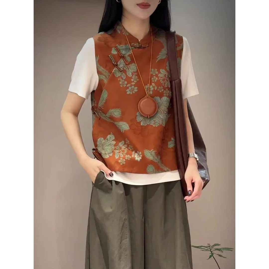 轻奢高端改良唐装上衣2025年早秋国风女装新中式斜襟盘扣立领马甲