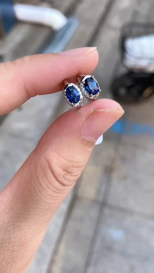 耳饰蓝宝石银S925镀金镶嵌耳钉