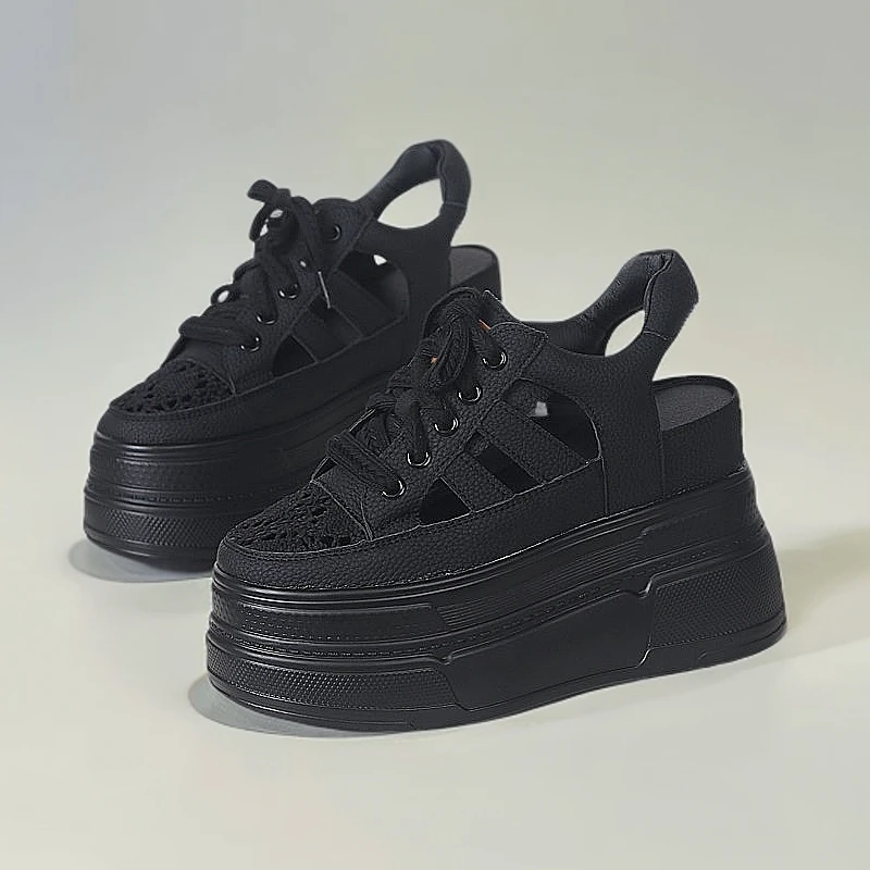 跟高12公分超高跟女士凉鞋厚底镂空休闲小白鞋小个子一字带凉鞋潮