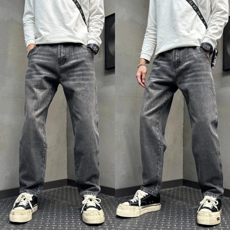 高街百搭牛仔老爹裤手工做旧复古工艺宽松垂坠剪裁自带慵懒修身裤