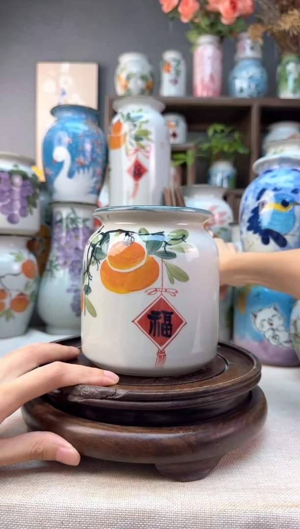 瓶景德镇手绘花器底部无孔内部无釉陶泥材质高温瓷釉下彩