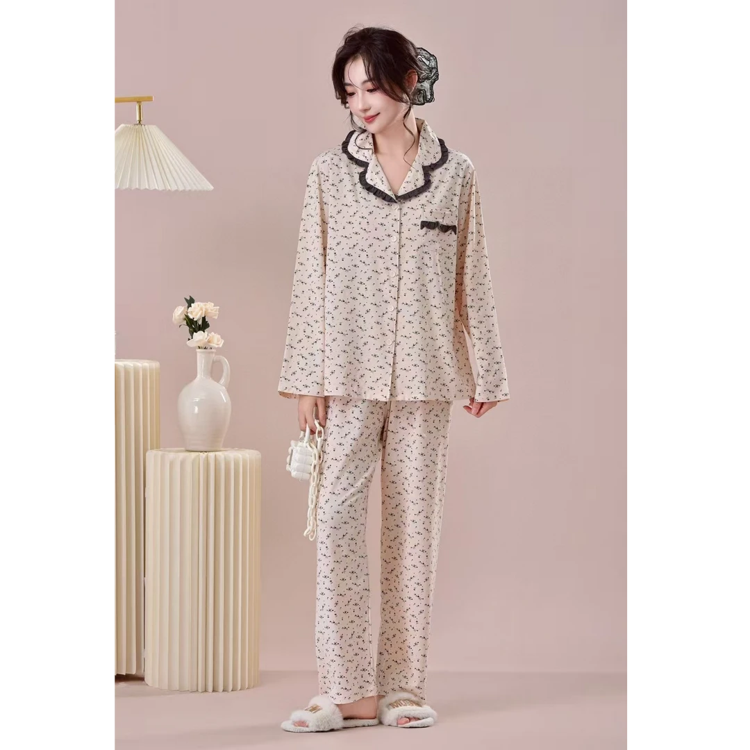 长袖长裤男士女士套装碎花休闲风格家居服睡衣套装可外穿周哥