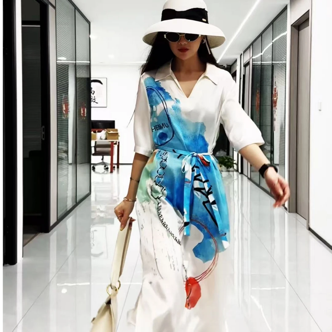 【桑蚕丝大W】轻奢夏季光滑气质桑蚕丝连衣裙25026