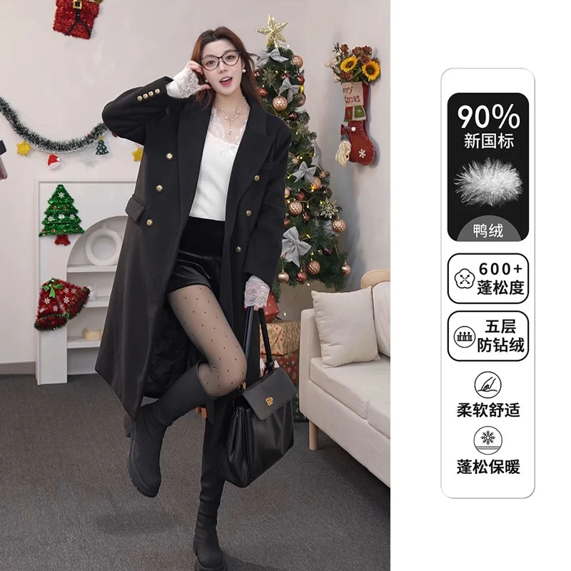 【笑笑专属】秋冬显瘦气质冬季中长款羽绒呢子大衣小个子赫本风