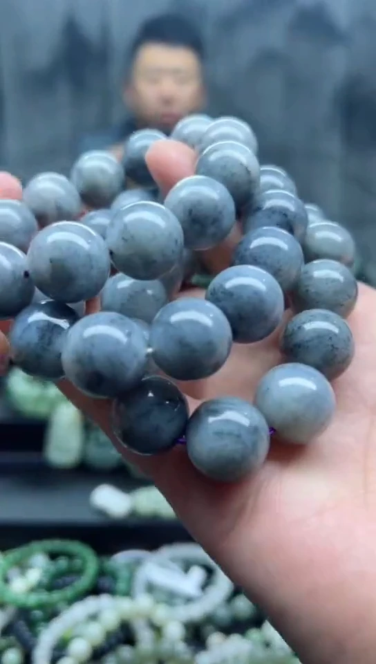 未镶嵌手串和田玉点墨青花卡18纯天然拍一发一