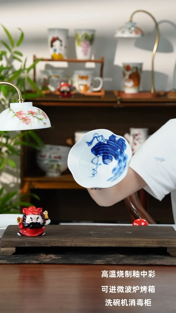 瓷片景德镇手绘釉中彩（食品级）花边斗笠碗
