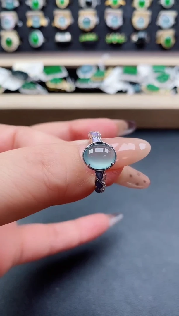 银S925镶嵌戒指翡翠1