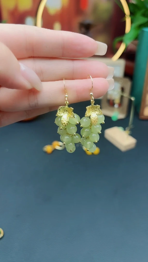 东陵石银S925镶嵌耳饰229