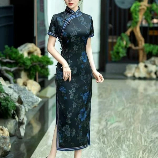 3255白幼秀款民国风优雅中长款复古夏季显瘦中式旗袍大码气质