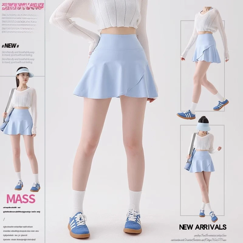 速干运动短裙女夏季假两件防走光高腰灰色跑步健身瑜伽裙大码胖mm