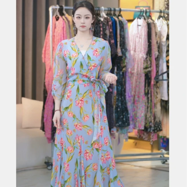 【乖瑶-潮庭】气质夏季超显瘦气质时尚桑蚕丝连衣裙 2263