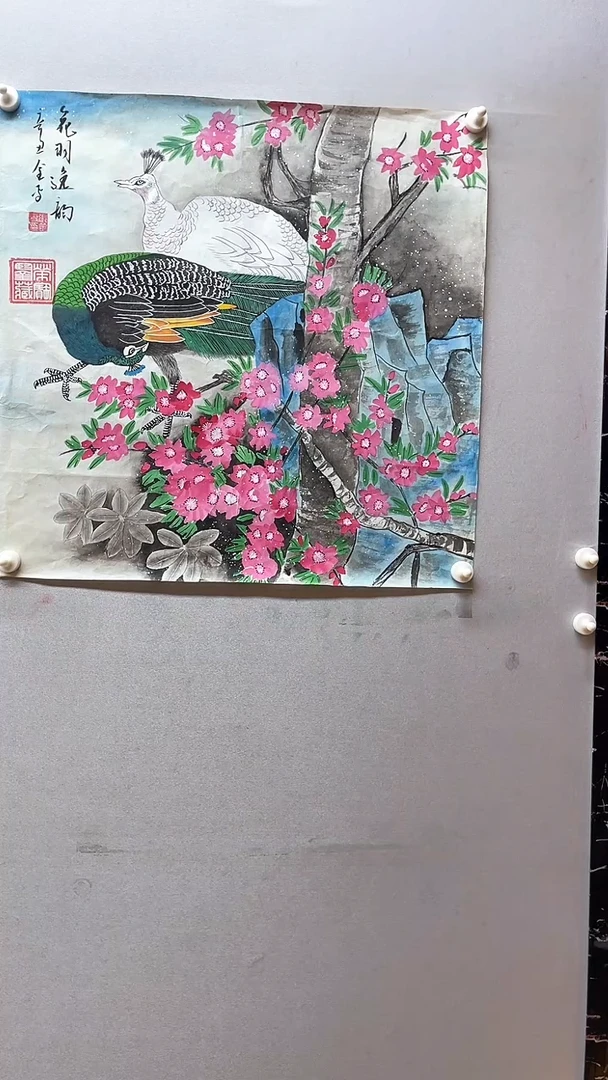 【闪购商品】国画张金专 精美孔雀斗方